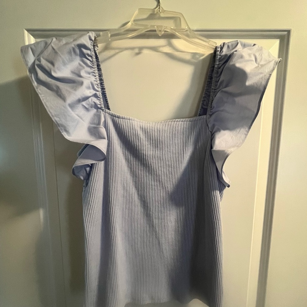 Light Perwinkle Ruffle Sleeve Blouse - Picture 2 of 7